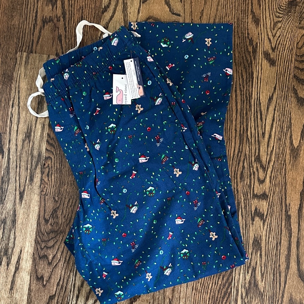 Vineyard Vines Navy Blue Holiday Print Kids Pajama Bottoms